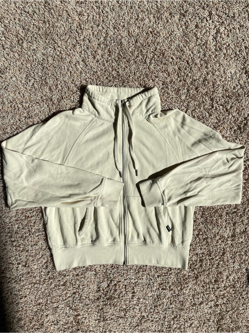 PrAna Cream Cotton Zip-Up High Neck Sweater Women Size L Fall Outdoor Layers
